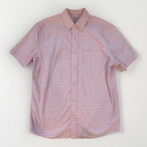 Faherty Organic Cotton Button Down Shirt Men M Pink Scallop Print Resort Wear SS